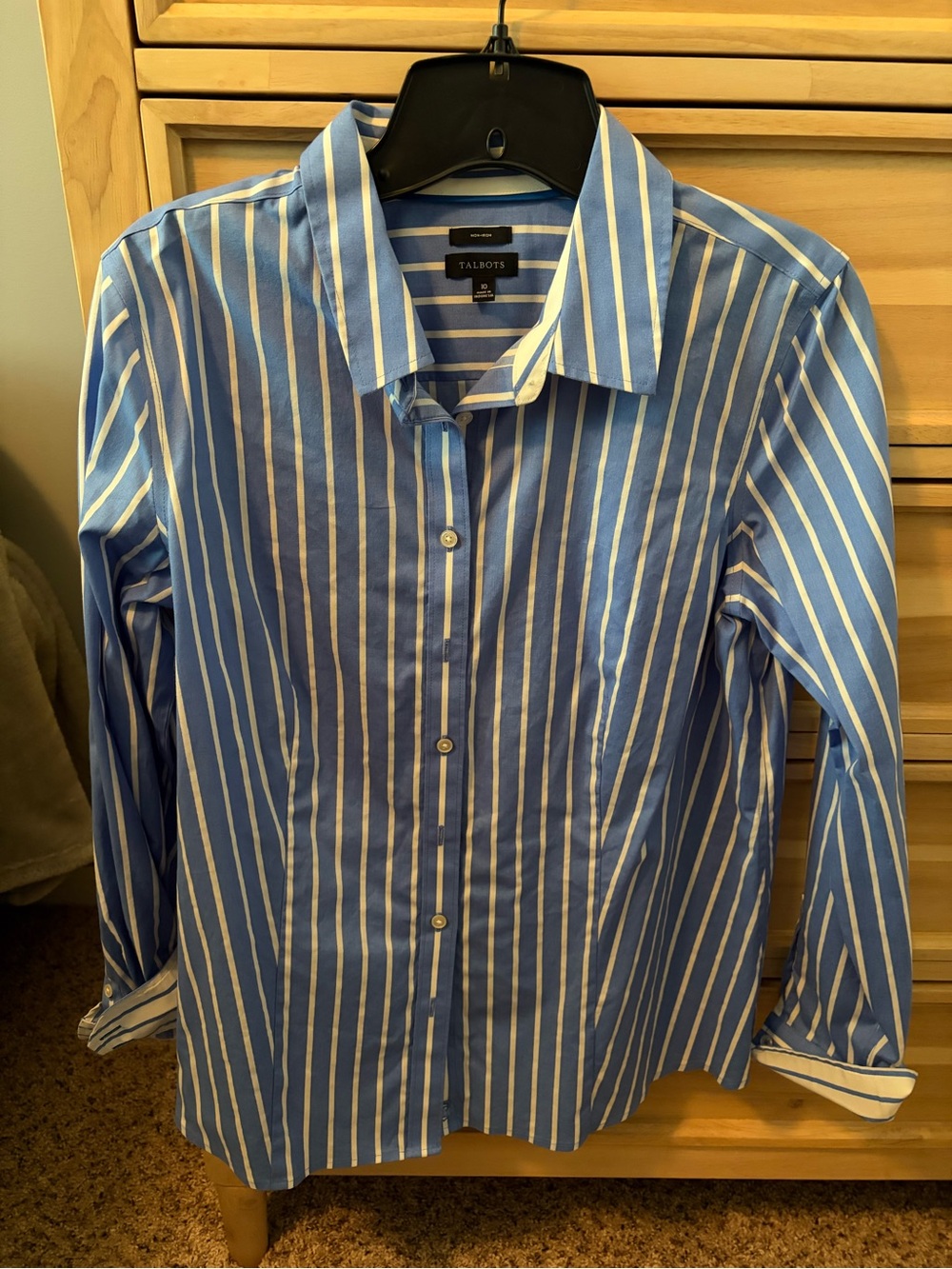 Talbots Women’s Perfect Blue and White Stripe Button-Up Shirt